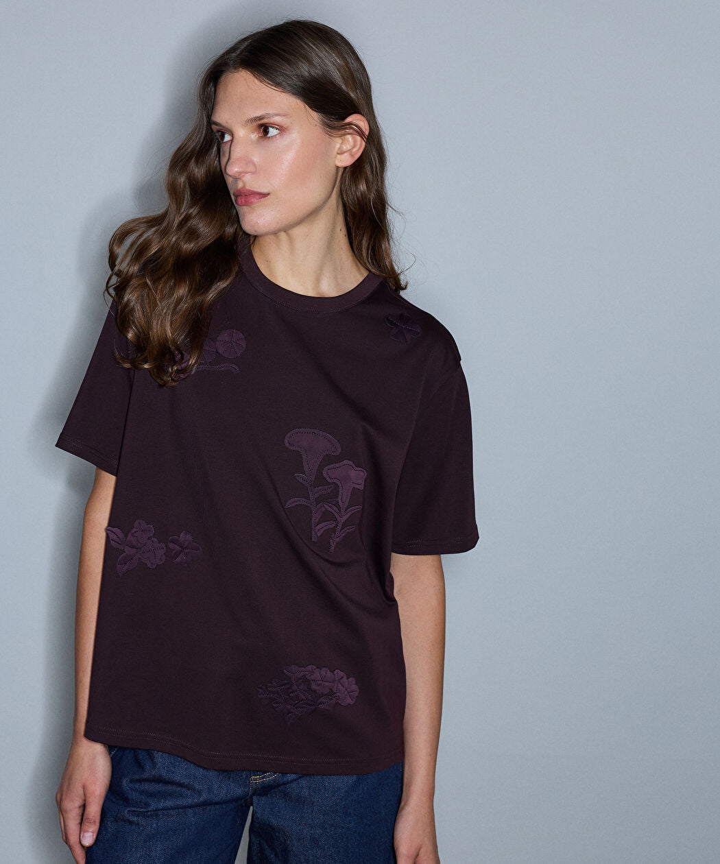 Mor Floral Aplikeli Tişört Iw6260070149008 | Ipekyol