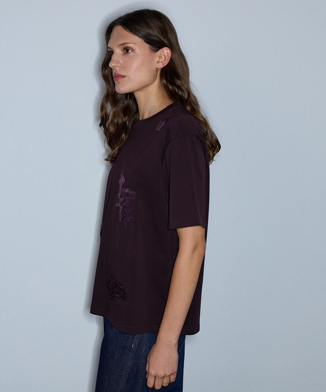 Mor Floral Aplikeli Tişört Iw6260070149008 | Ipekyol
