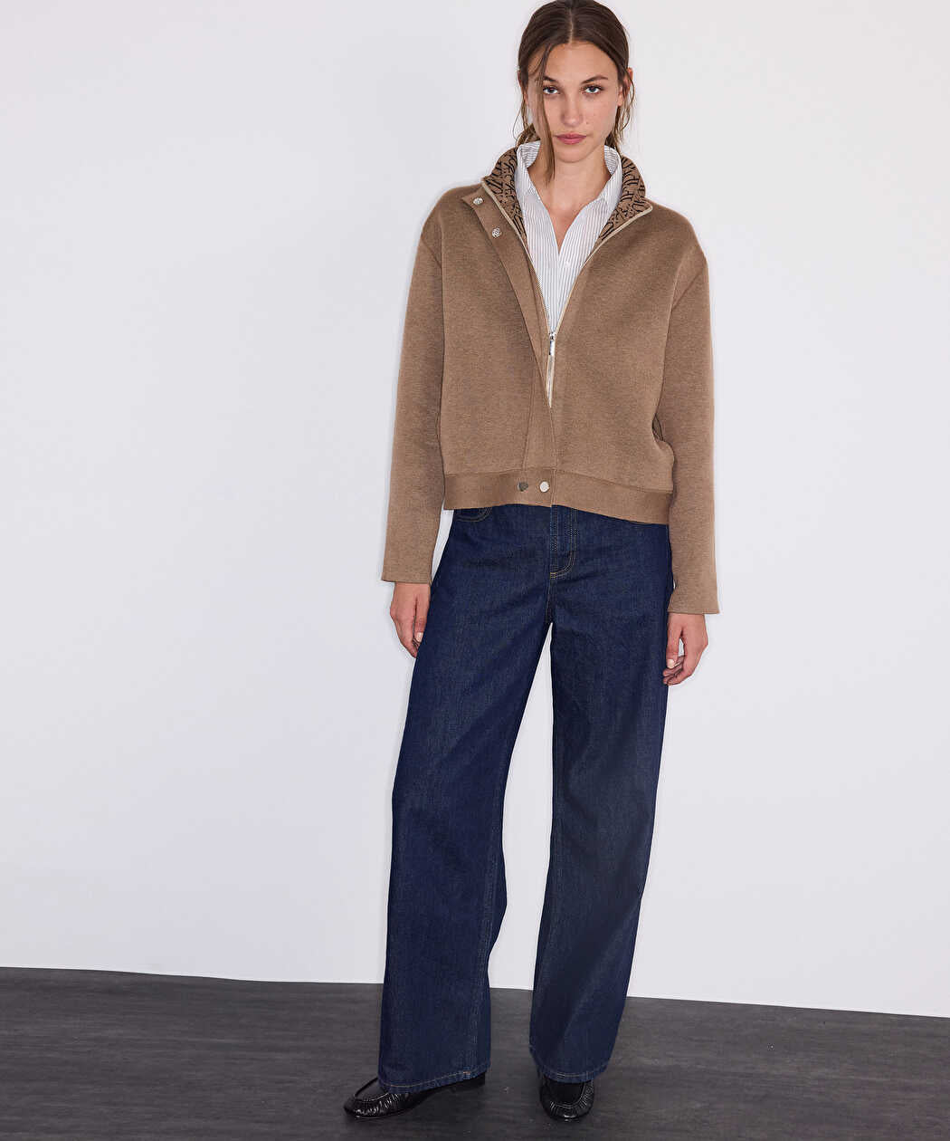 Bej Monogram Astarlı Bomber Hırka Iw6260150132090 | Ipekyol