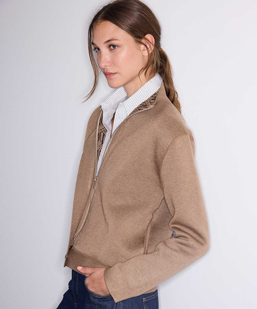 Bej Monogram Astarlı Bomber Hırka Iw6260150132090 | Ipekyol