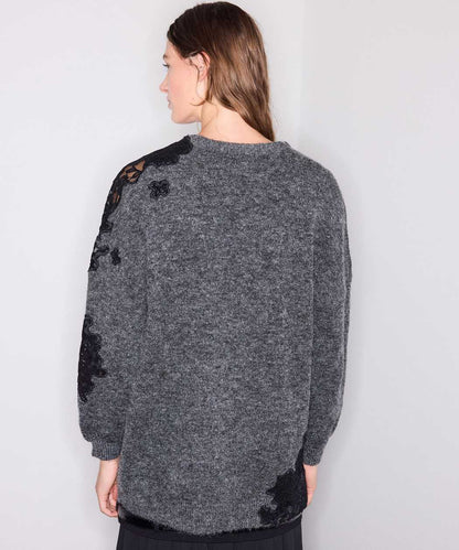 Antrasit Dantel Mix Oversize Hırka Iw6260150149036 | Ipekyol