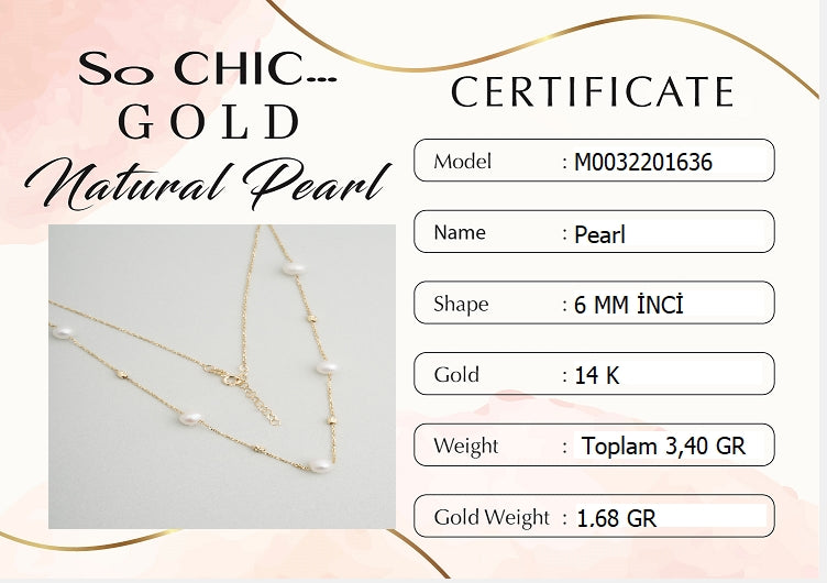 Doğal Inci 14 Ayar Altın Kolye M003220163644