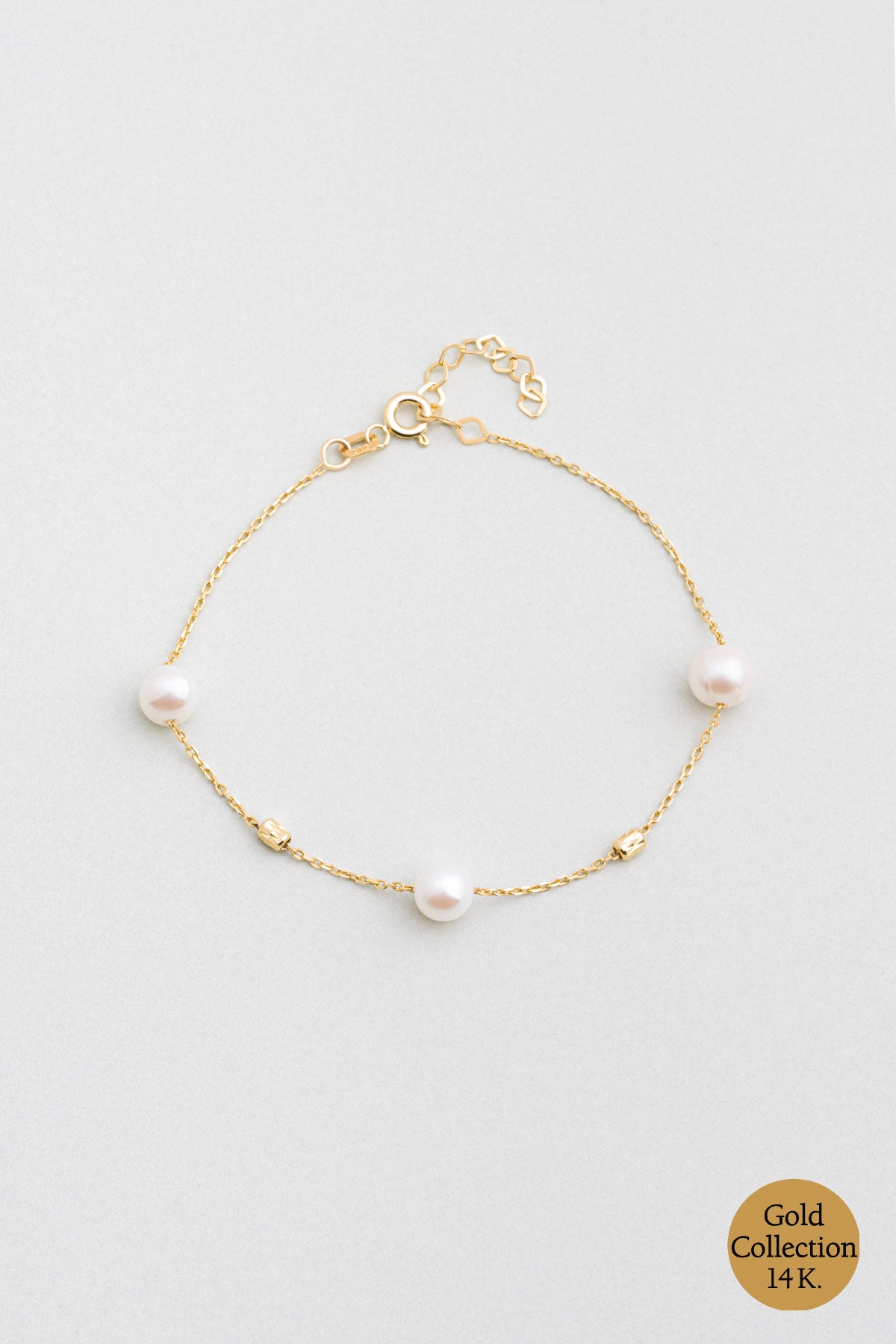 Doğal Inci Taşlı 14 Ayar Sarı Altın Bileklik M003230093644