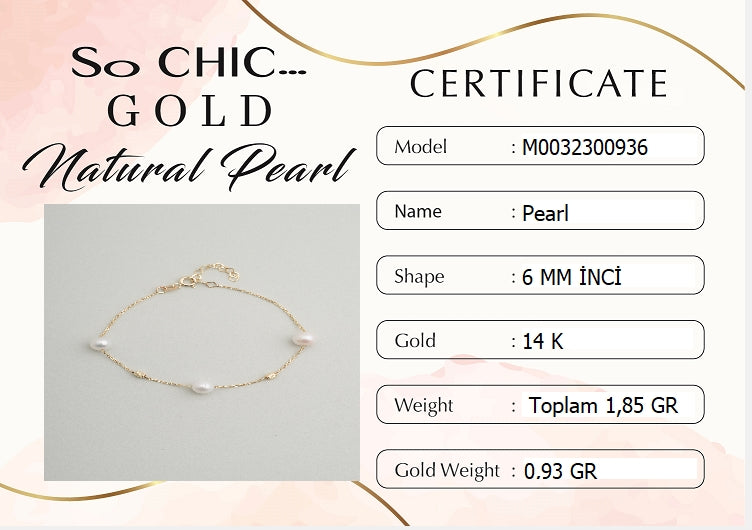 Doğal Inci Taşlı 14 Ayar Sarı Altın Bileklik M003230093644