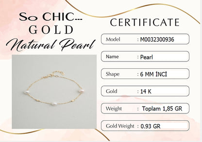 Doğal Inci Taşlı 14 Ayar Sarı Altın Bileklik M003230093644