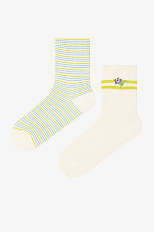 2 Çift Organik Pamuk Çiçek Desenli Soket Çorap- Inspired By Flora