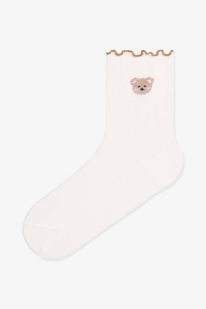 2 Çift Pamuklu Ayı Nakışlı Fırfırlı Soket Çorap