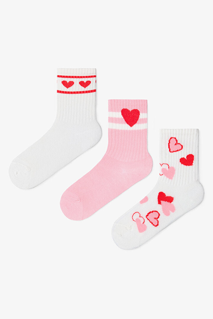Karışık Renk Kız Çocuk Pinky Love Kalp Desenli 3'lü Soket Çorap Ph40q69k25sk-mix - Çok Renkli - Penti