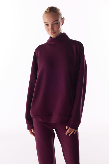 Bordo Ipeksi Dokunuş Silky Touch Rahat Yaka Sweatshirt