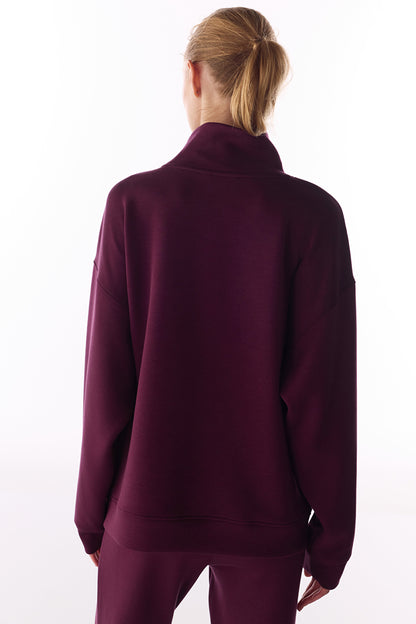Bordo Ipeksi Dokunuş Silky Touch Rahat Yaka Sweatshirt