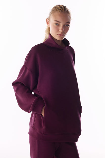 Bordo Ipeksi Dokunuş Silky Touch Rahat Yaka Sweatshirt