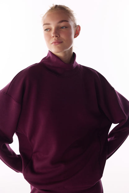 Bordo Ipeksi Dokunuş Silky Touch Rahat Yaka Sweatshirt