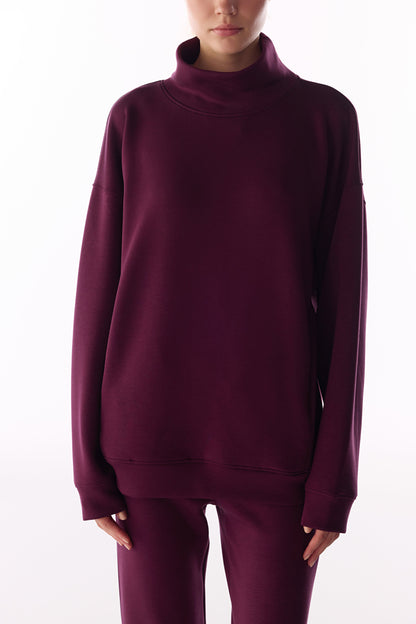 Bordo Ipeksi Dokunuş Silky Touch Rahat Yaka Sweatshirt