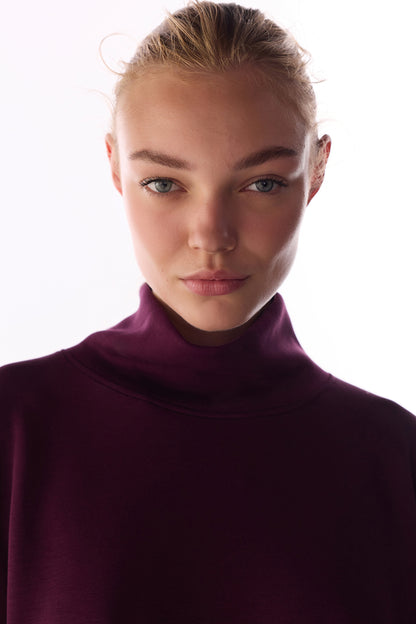 Bordo Ipeksi Dokunuş Silky Touch Rahat Yaka Sweatshirt