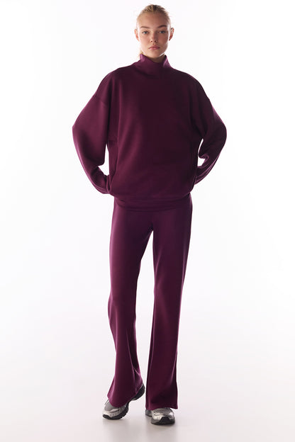 Bordo Ipeksi Dokunuş Silky Touch Rahat Yaka Sweatshirt