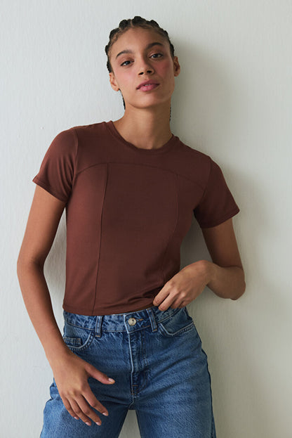 Kapuçino Bisiklet Yaka Slim Fit Modal Baby Tee Tişört