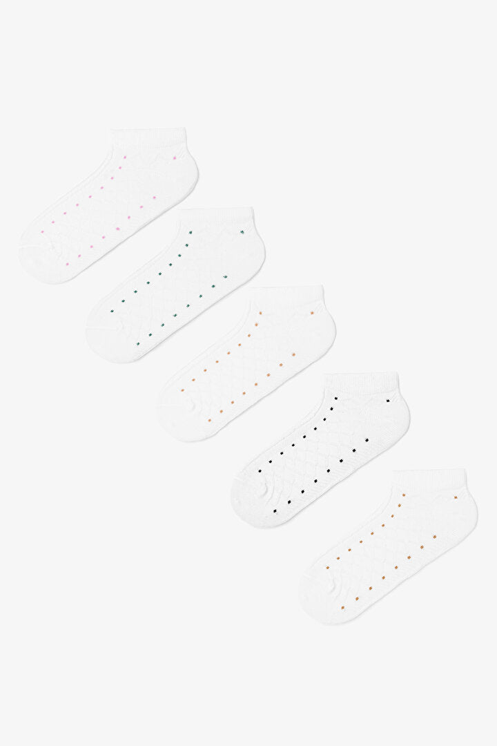 5 Çift Pamuklu Kendinden Desenli Puantiyeli Patik Çorap Ph6qvgx425sk-10 - Beyaz - Penti
