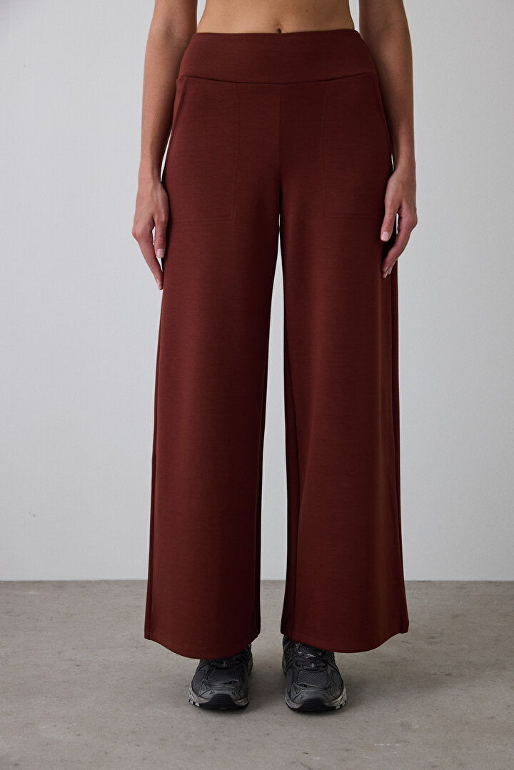 Cappuccino Yüksek Bel Beli Lastikli Geniş Paça Pantolon Ph80nqhy25sk-cpc - Cappuccino - Penti