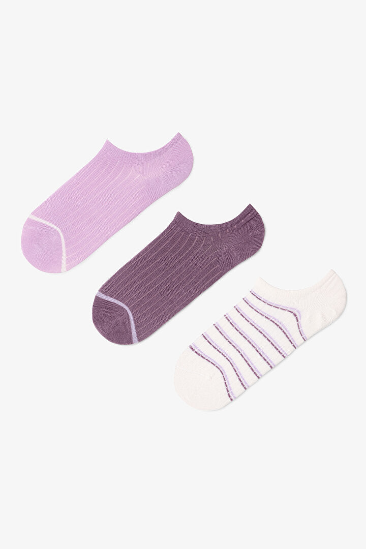 3 Çift Pamuklu Çizgili Sneaker Çorap