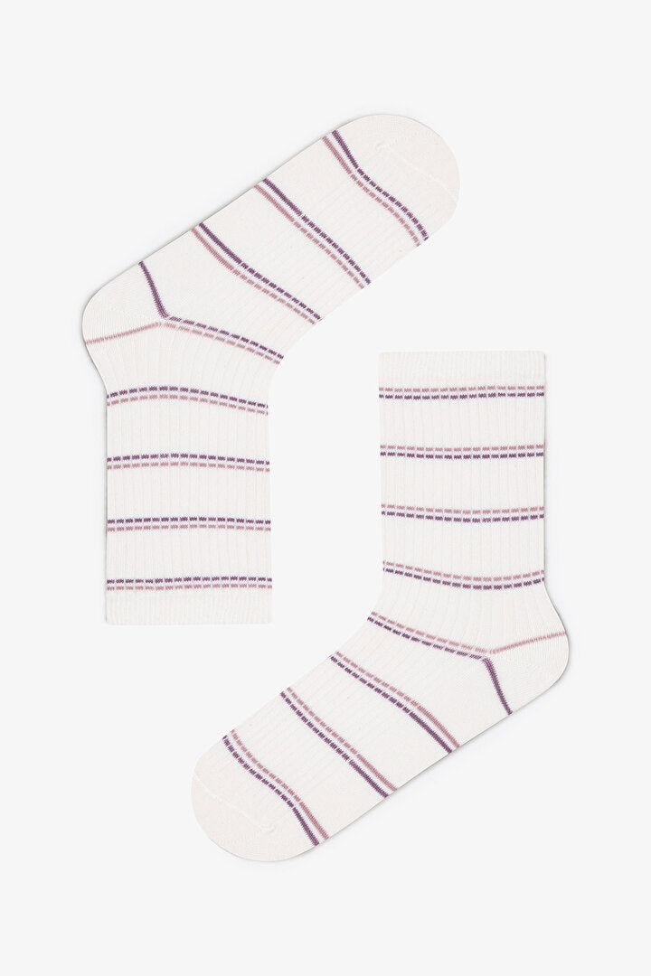 5 Çift Pamuklu Çizgili Soket Çorap Phe4bqnz25sk-mgl - Mor Gul - Penti