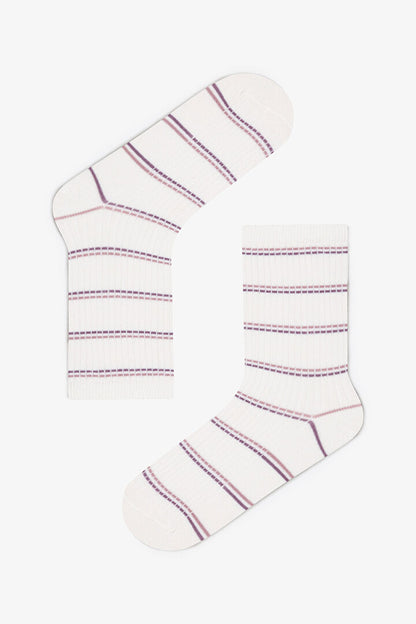 5 Çift Pamuklu Çizgili Soket Çorap Phe4bqnz25sk-mgl - Mor Gul - Penti