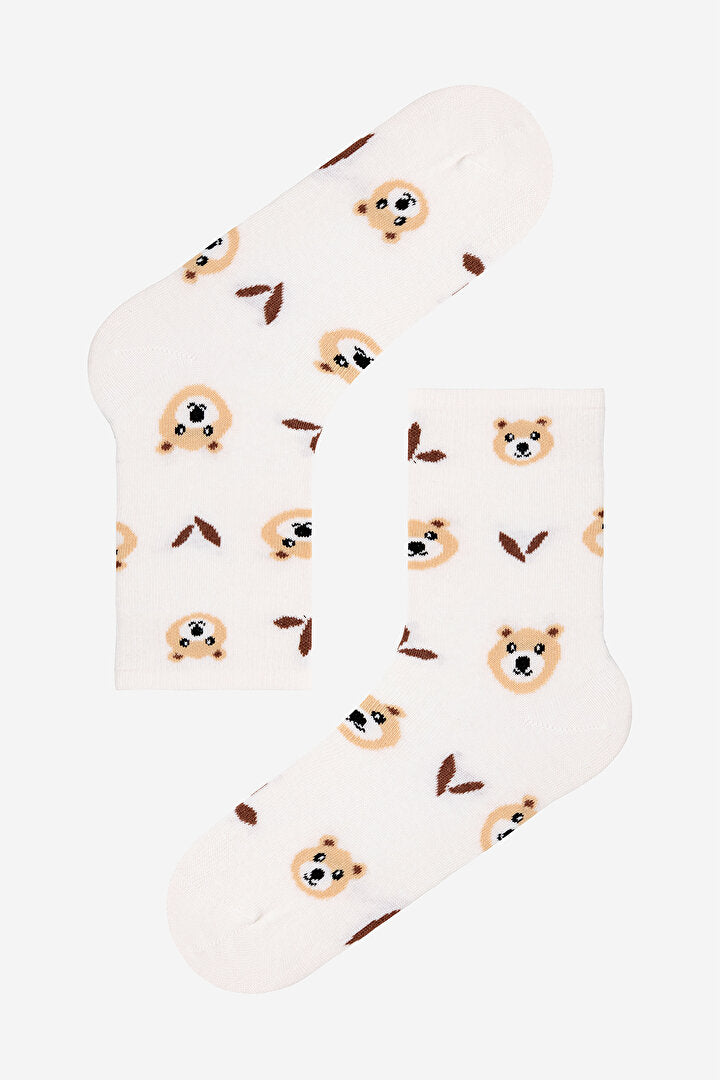 2 Çift Pamuklu Ayı Desenli Çizgili Soket Çorpa