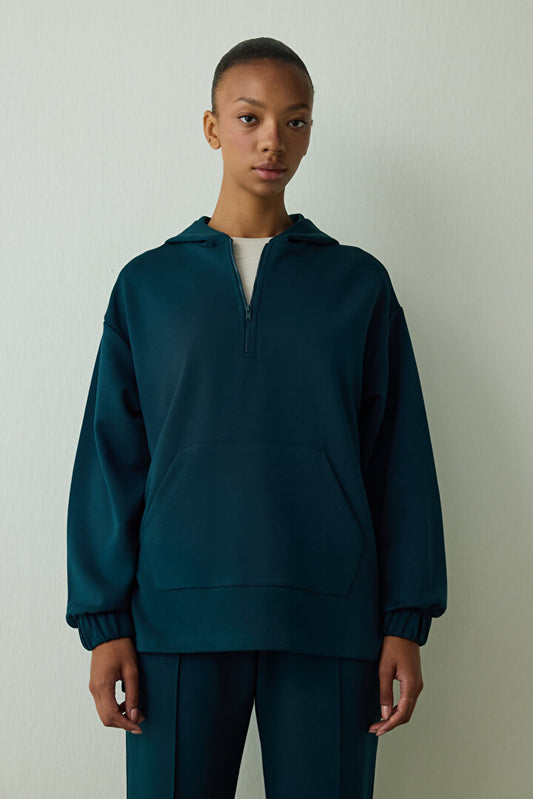 Koyu Yeşil Silky Feel Oversize Fermuarlı Sweatshirt Phibyi5y25sk-dg3 - Koyu Yeşil - Penti