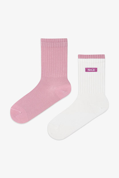 2 Çift Pamuklu Nice Dokuma Etiketli Soket Çorap