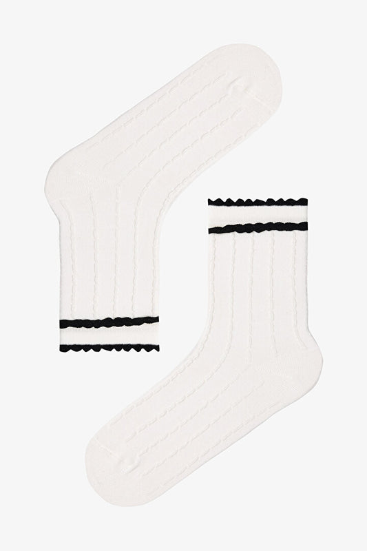 2 Çift Pamuklu Fırfırlı Soket Çorap Phpwxa3725sk-sbs - Siyah Beyaz - Penti