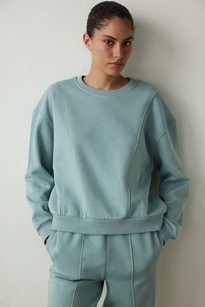Mint Curvy Side Bisiklet Yaka Oversize Crop Sweatshirt