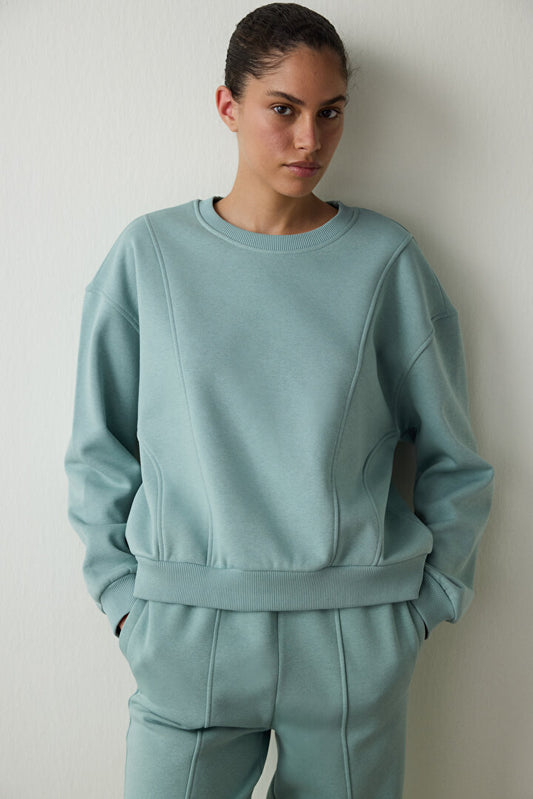 Mint Curvy Side Bisiklet Yaka Oversize Crop Sweatshirt