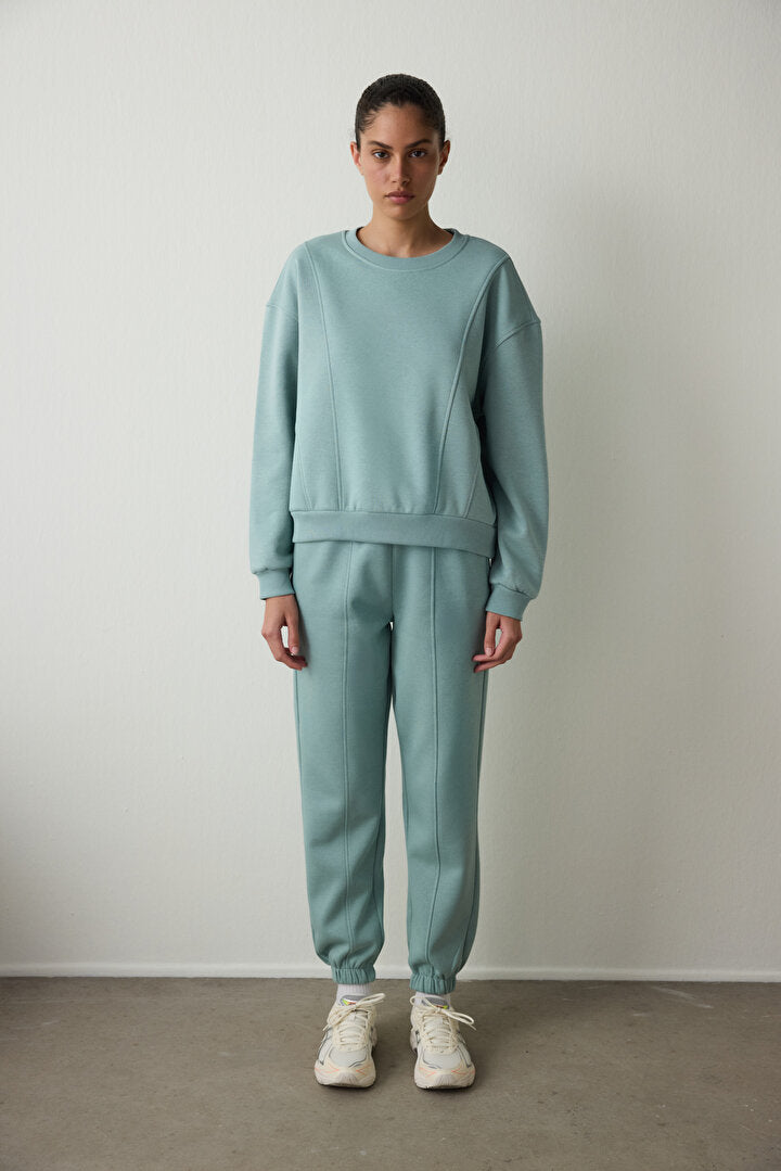 Mint Curvy Side Bisiklet Yaka Oversize Crop Sweatshirt