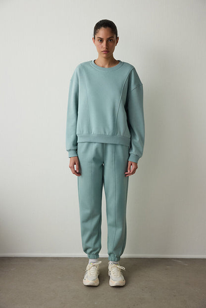 Mint Curvy Side Bisiklet Yaka Oversize Crop Sweatshirt