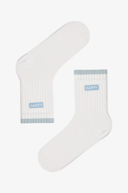 2 Çift Pamuklu Happy Dokuma Etiketli Soket Çorap Phsstw0s25sk-bmv - Beyaz - Mavi - Penti