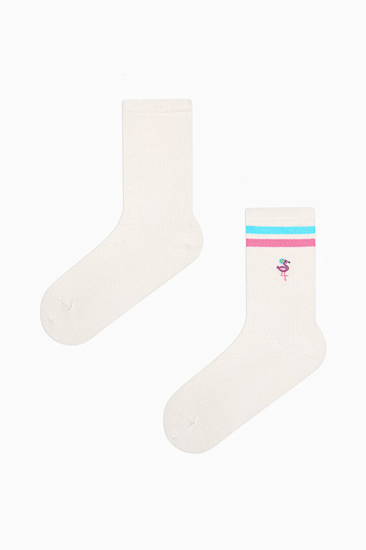 2 Çift Pamuklu Flamingo Desenli Burun Dikişsiz Soket Çorap Phtt14wk25iy-166 - Marşmelov - Penti