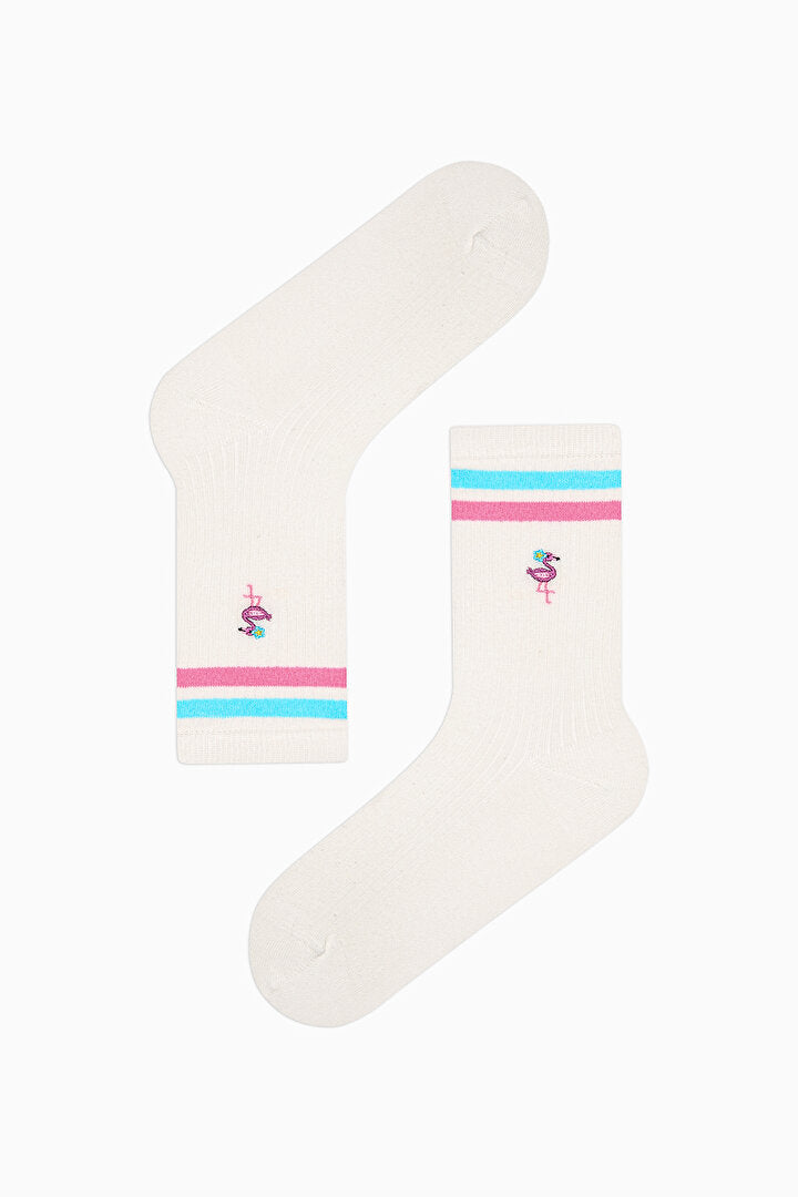 2 Çift Pamuklu Flamingo Desenli Burun Dikişsiz Soket Çorap Phtt14wk25iy-166 - Marşmelov - Penti