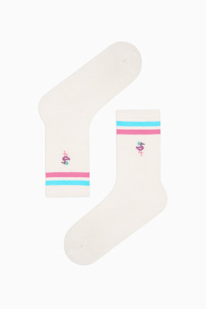 2 Çift Pamuklu Flamingo Desenli Burun Dikişsiz Soket Çorap Phtt14wk25iy-166 - Marşmelov - Penti