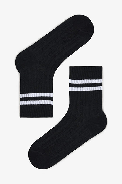 2 Çift Pamuklu Kendinden Desenli Kolej Tenis Soket Çorap