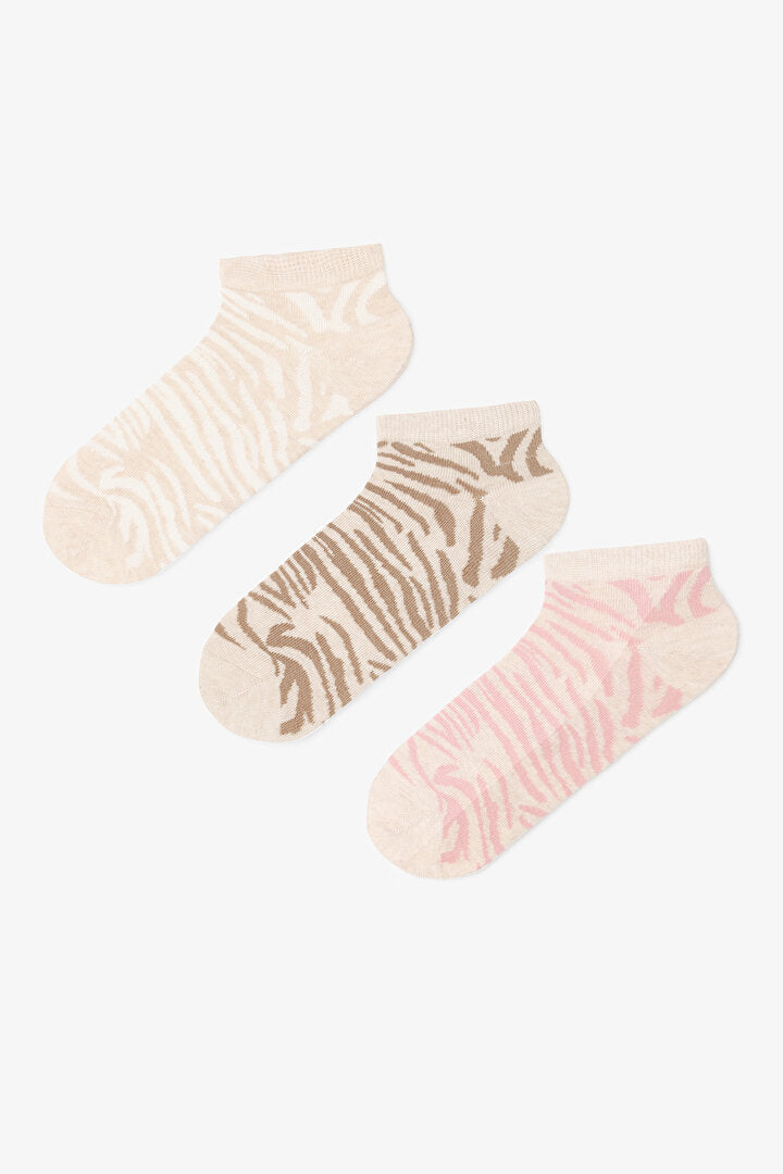 3 Çift Pamuklu Zebra Desenli Patik Çorap Phx93e6h25sk-bjl - Bej Multi - Penti