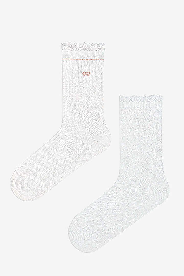 2 Çift Pamuklu Kurdele Desenli Fırfırlı Soket Çorap