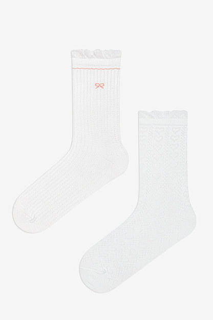 2 Çift Pamuklu Kurdele Desenli Fırfırlı Soket Çorap