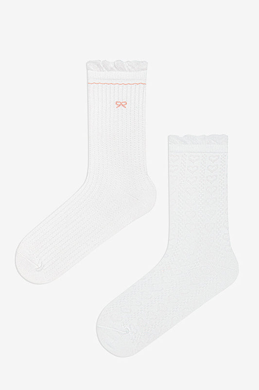 2 Çift Pamuklu Kurdele Desenli Fırfırlı Soket Çorap