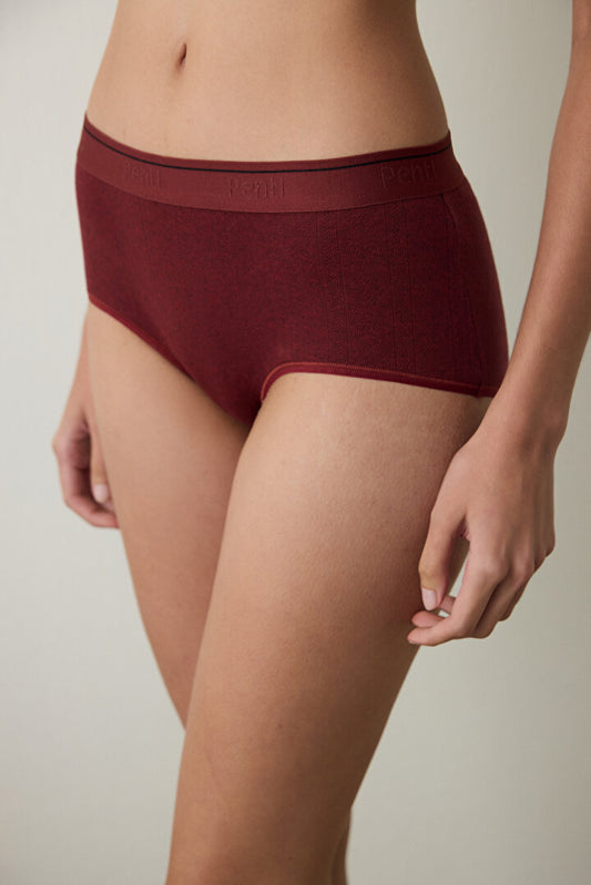 Bordo Melanj Pamuklu Yüksek Bel Slip Külot Pl7w1o9g25sk-br43 - Penti