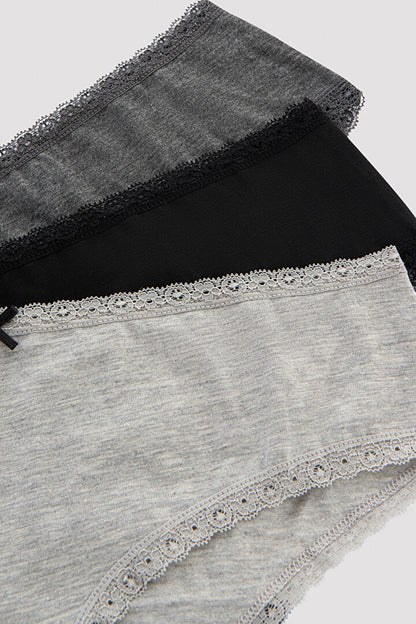 Daily Lace Pamuklu 3lü Gri Hipster Külot