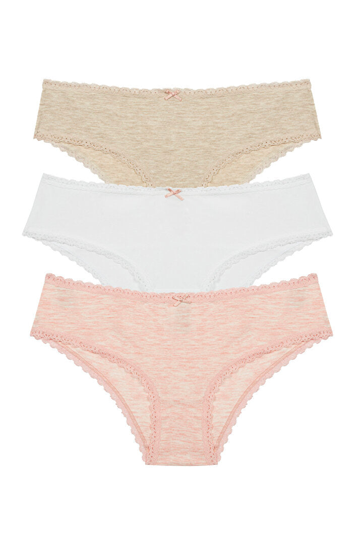 Daily Lace 3lü Pamuklu Bej Slip Külot