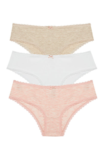 Daily Lace 3lü Pamuklu Bej Slip Külot