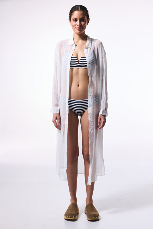 Kırık Beyaz Iyos Şifon Uzun Gömlek