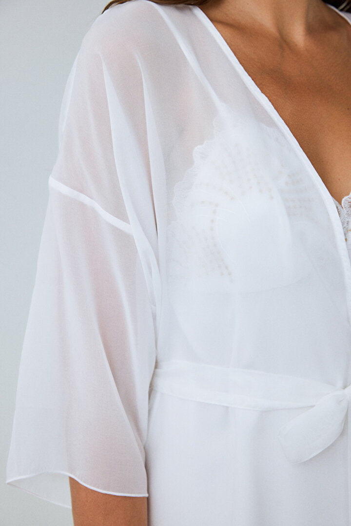 Kırık Beyaz Bridal Charming Kısa Kollu Gelin Sabahlık Pn24k55l25sk-b32 - Beyaz - Penti