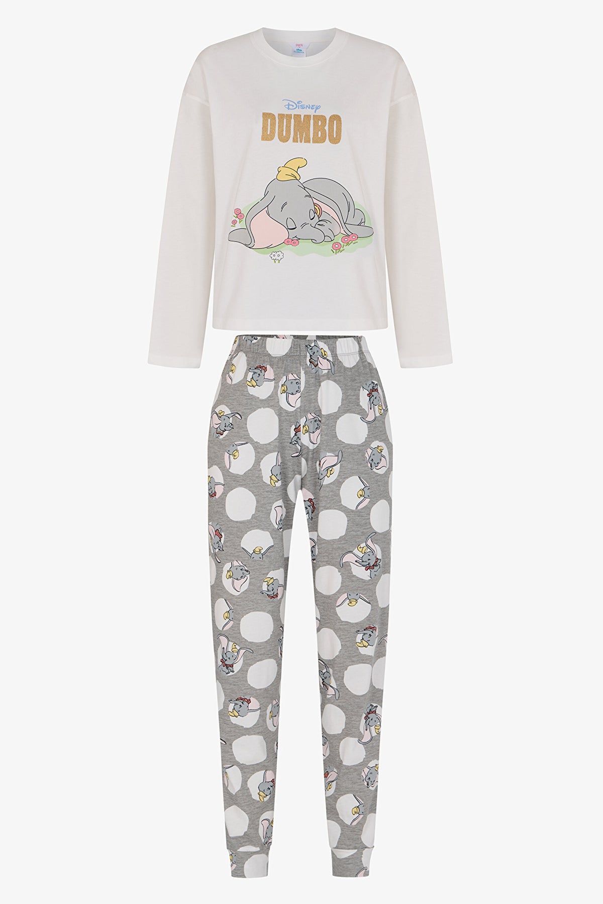 Kırık Beyaz Dumbo Pantolon Uzun Kollu Pijama Takımı