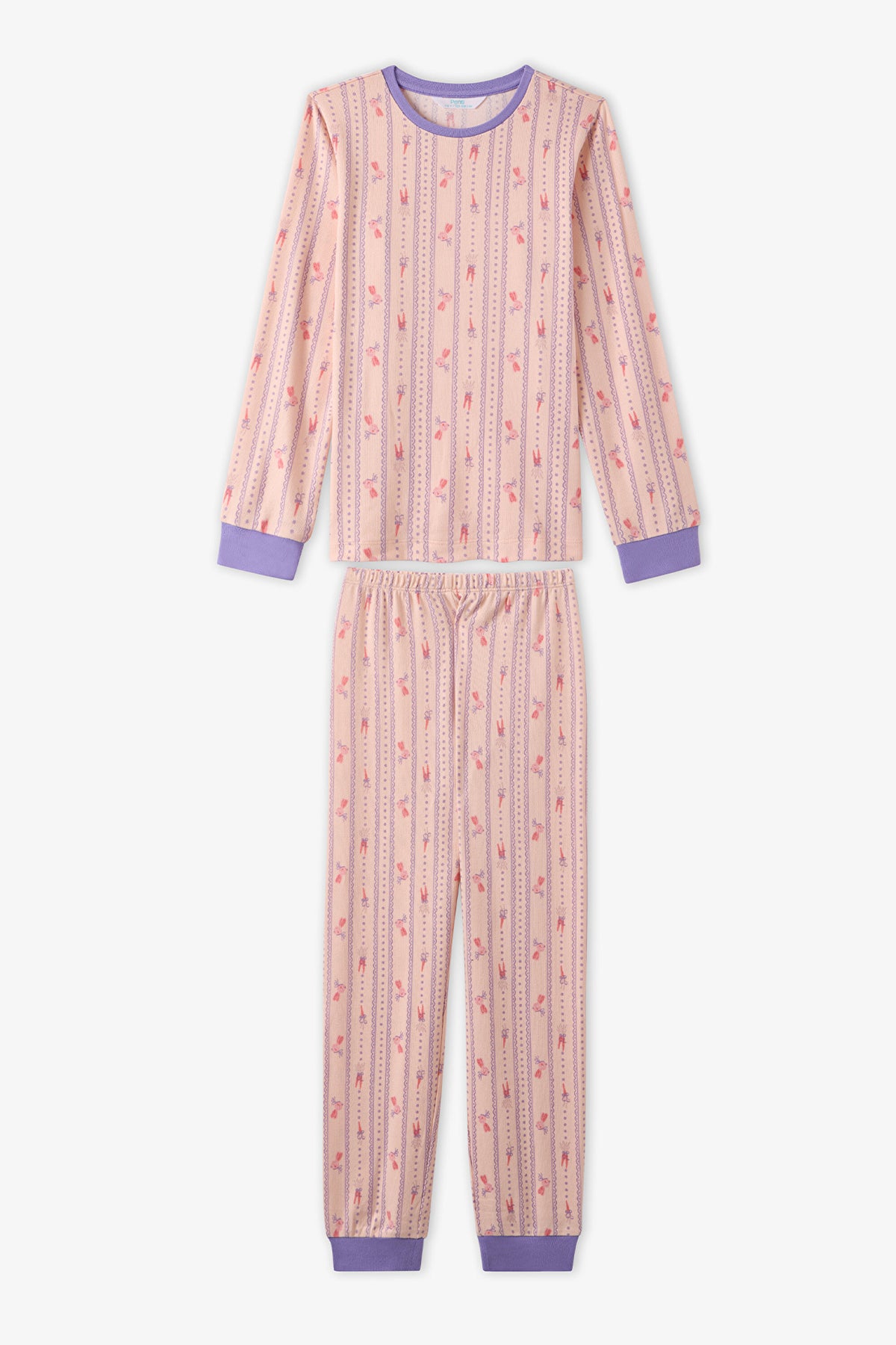 Kız Çocuk Açık Pembe Carrot Chase Uzun Kollu Pijama Takımı